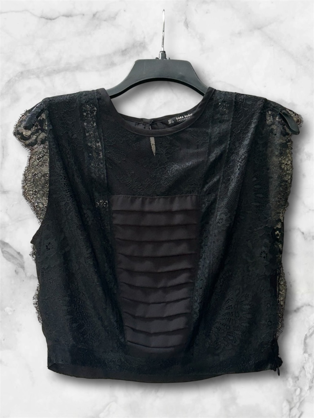 Zara Basic Collection Black Crop Top Lace Details Romantic Sheer Chic Size L - Picture 2 of 10